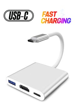 Generic USB Type-C to HDMI 3-in-1 adapter, 4K video converter with 3.0 and Type-C charging ports, USB-C Digital AV multi-port adapter for Mac devices (silver)  - Image 1