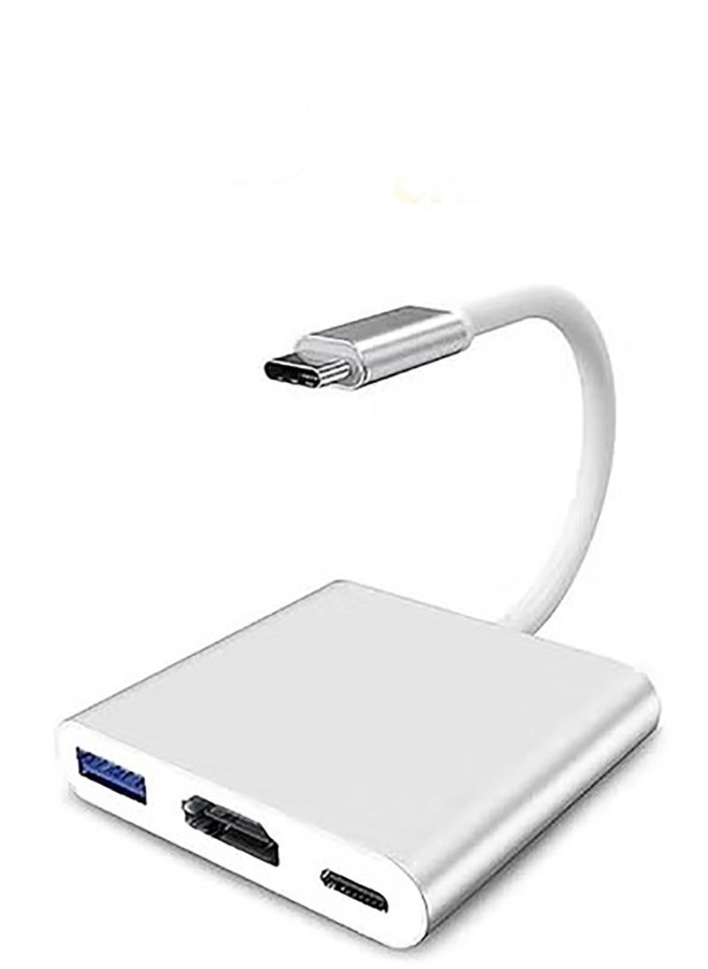 Generic USB Type-C to HDMI 3-in-1 adapter, 4K video converter with 3.0 and Type-C charging ports, USB-C Digital AV multi-port adapter for Mac devices (silver)  - Image 1