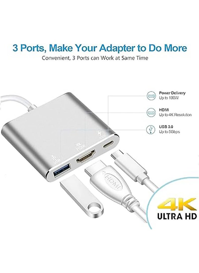 Generic USB Type-C to HDMI 3-in-1 adapter, 4K video converter with 3.0 and Type-C charging ports, USB-C Digital AV multi-port adapter for Mac devices (silver)  - Image 3