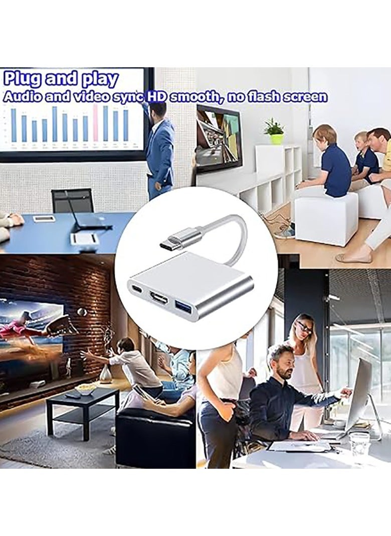 Generic USB Type-C to HDMI 3-in-1 adapter, 4K video converter with 3.0 and Type-C charging ports, USB-C Digital AV multi-port adapter for Mac devices (silver)  - Image 5