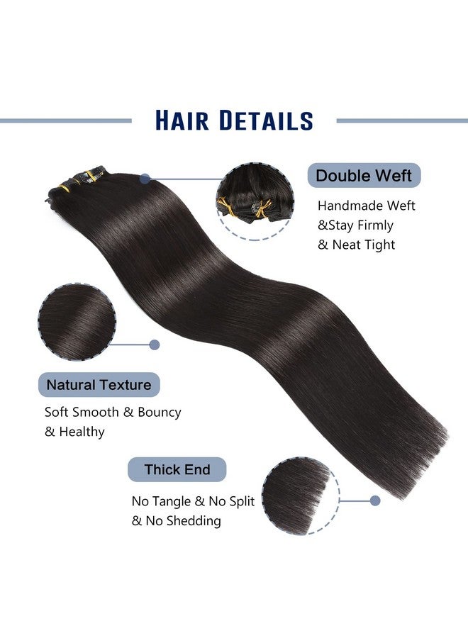 Sunya Clip in Hair Extensions Real Human Hair Natural Black Human Hair Clip in Extensions Double Weft Human Hair Clip ins Straight Hair Extensions Clip ins 18 Inch #1B 8Pcs/120g - Image 2