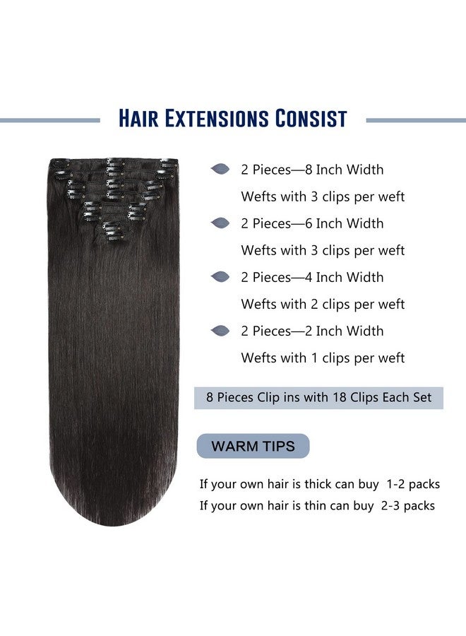 Sunya Clip in Hair Extensions Real Human Hair Natural Black Human Hair Clip in Extensions Double Weft Human Hair Clip ins Straight Hair Extensions Clip ins 18 Inch #1B 8Pcs/120g - Image 3