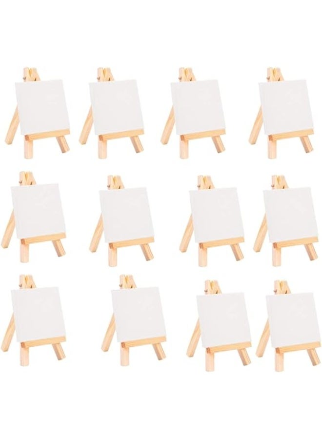 طقم حوامل ثلاثية القوائم خشبية صغيرة مع لوح قماش للرسم قابل للتمدد، عبوة من 12 قطعة، للأعمال الفنية اليدوية - Image 1