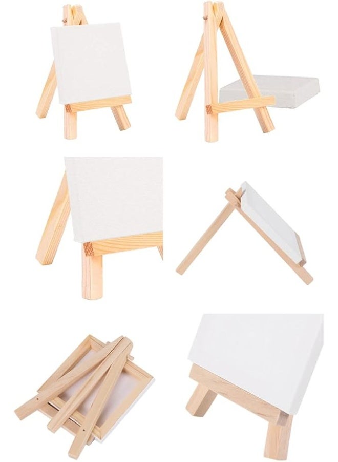 طقم حوامل ثلاثية القوائم خشبية صغيرة مع لوح قماش للرسم قابل للتمدد، عبوة من 12 قطعة، للأعمال الفنية اليدوية - Image 4