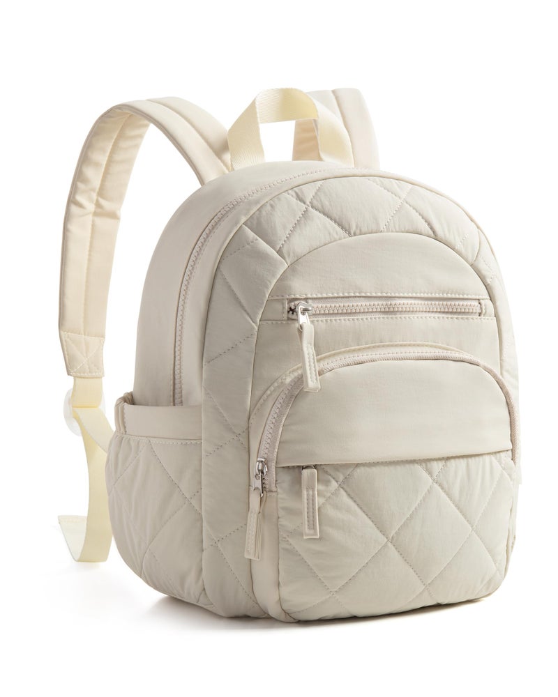 Smasrob Women Mini Backpack with RFID Blocking Pocket, Small Puffer Backpack Purse, Lightweight Quilted Backpack for Work, College or Travel, Beige - Image 1