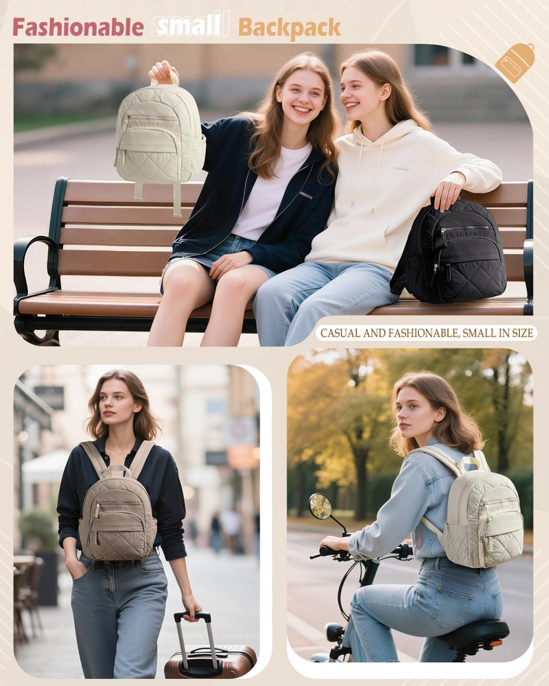 Smasrob Women Mini Backpack with RFID Blocking Pocket, Small Puffer Backpack Purse, Lightweight Quilted Backpack for Work, College or Travel, Beige - Image 2