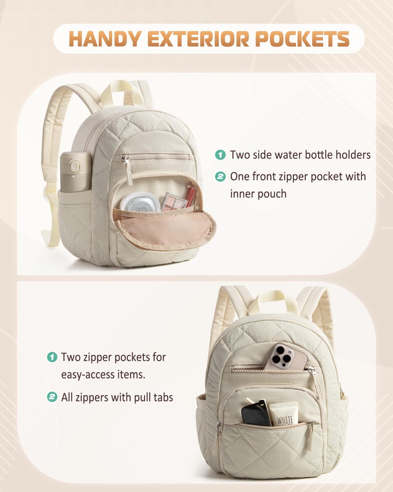 Smasrob Women Mini Backpack with RFID Blocking Pocket, Small Puffer Backpack Purse, Lightweight Quilted Backpack for Work, College or Travel, Beige - Image 4
