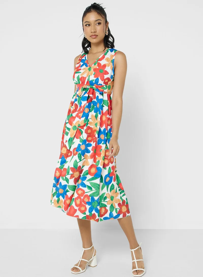 Ginger Floral Tie Up Midi Dress
