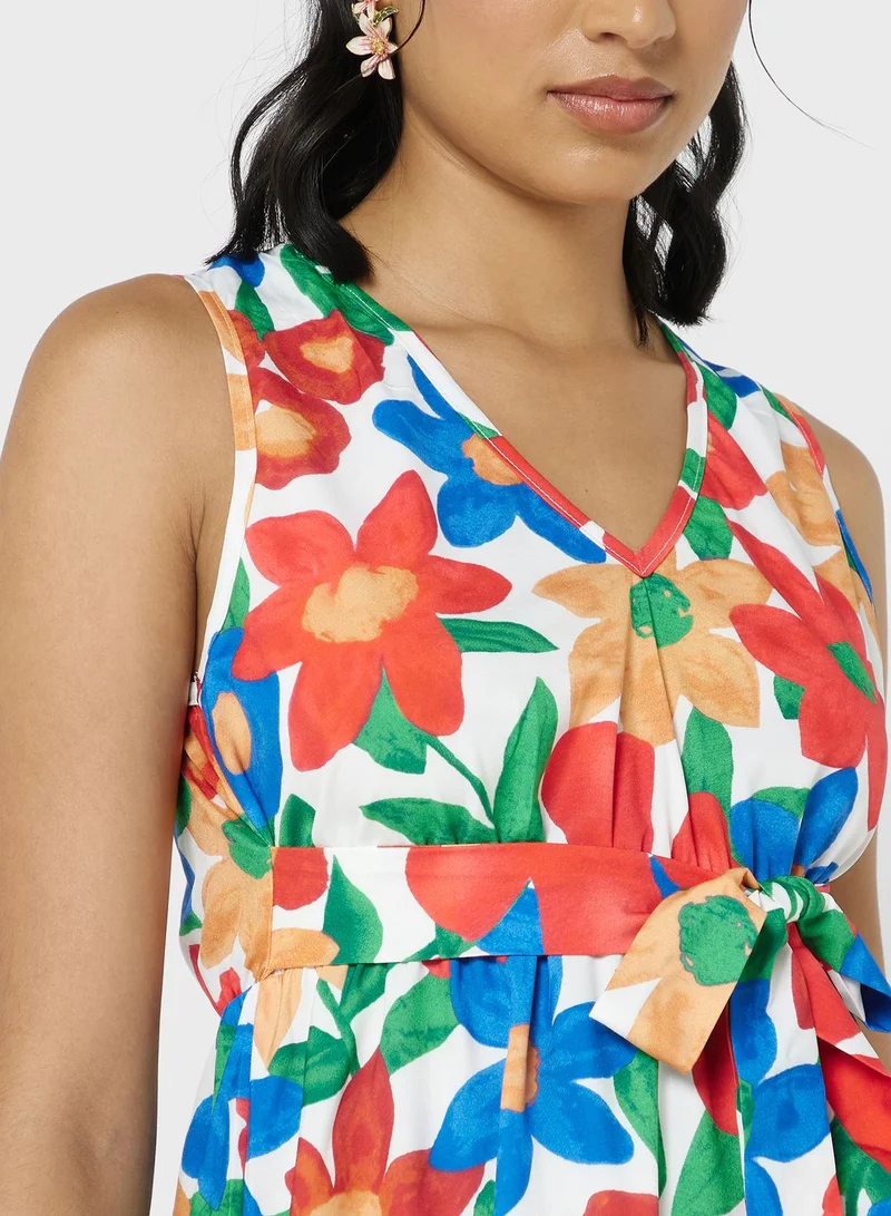 Ginger Floral Tie Up Midi Dress
