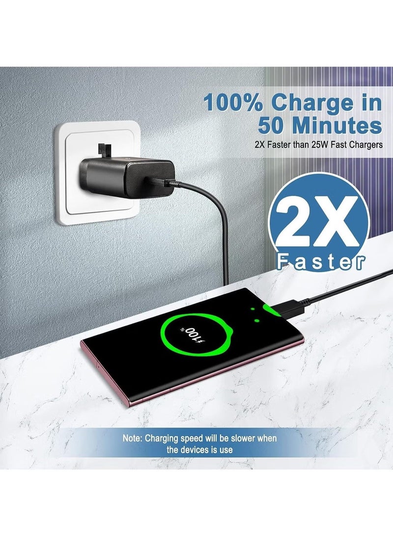 MUNTAQI شاحن سريع فائق 45 واط USB C - حزمة 2 لSamsung - محول طاقة لجالاكسي S23 ألترا، S23+، S23، S22 ألترا، S21+، A53، A54، Z Fold 4، Z Flip 4، جالاكسي تاب S8/S7 - قابس TYPE C مع كابل بطول 1.8 م - Image 3