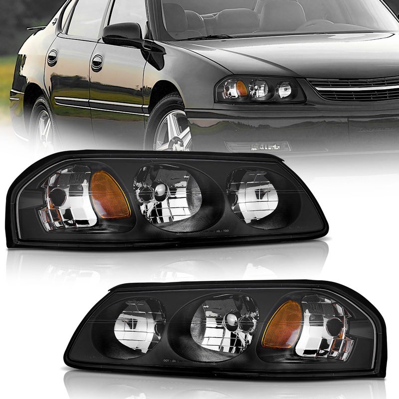 WEELMOTO for 20002005 Chevy Impala Headlights AssemblyHeadlamp Replacement with Black Housing Amber Reflector LeftRight Pair