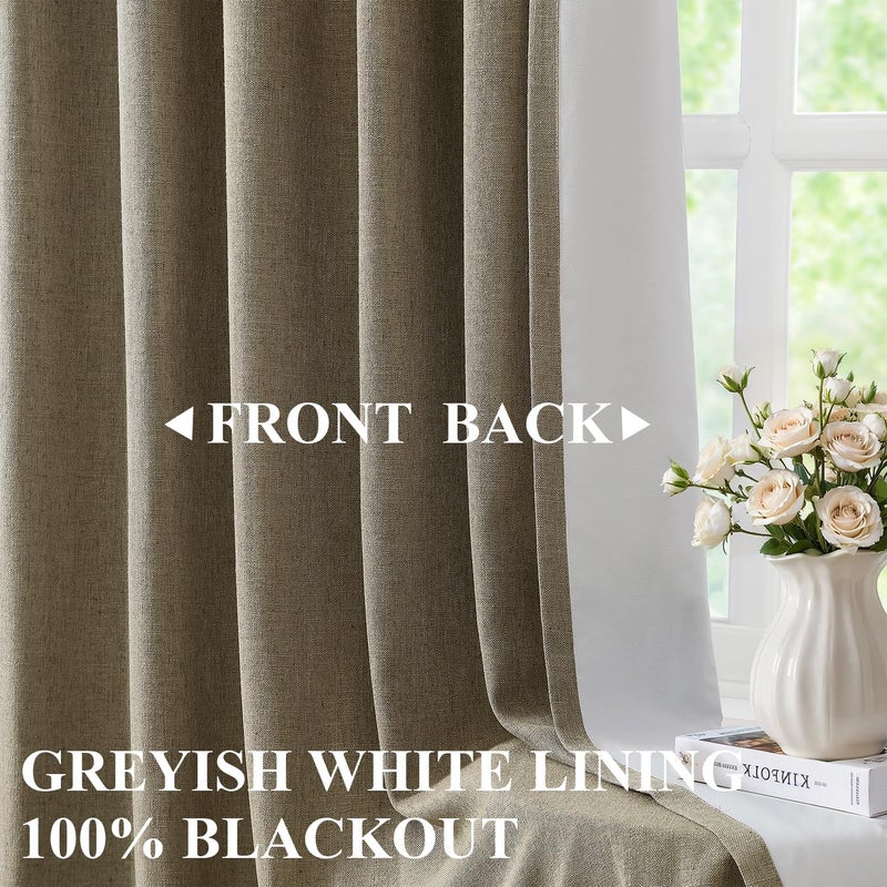 Vision Home Brown Pinch Pleated Full Blackout Curtains Linen Blended Room Darkening Window Curtains 90 inch for Living Room Bedroom Thermal Insulated Pinch Pleat Drapes with Hooks 2 Panel 40" Wx90 L - Image 2