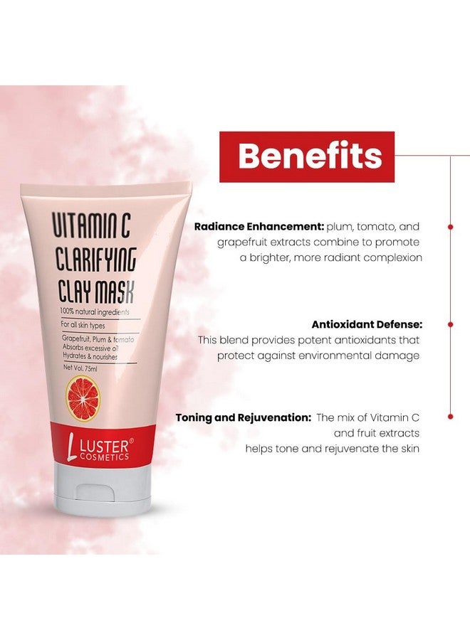 Luster Cosmetics Vitamin C Clarifying Clay Mask |Absorbs Excessive Oil Hydrates & Nourishes - 75ml - Image 2