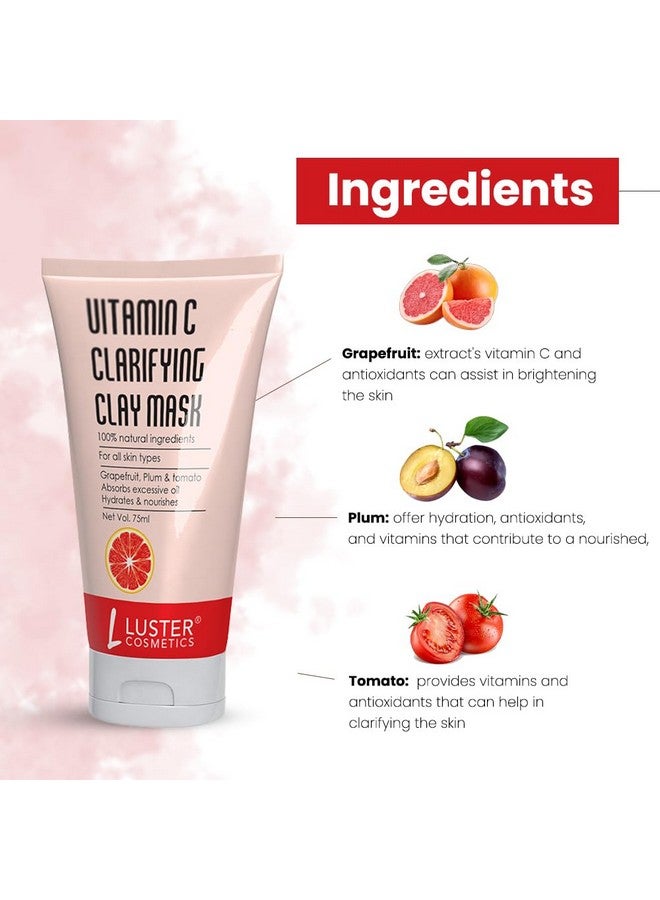 Luster Cosmetics Vitamin C Clarifying Clay Mask |Absorbs Excessive Oil Hydrates & Nourishes - 75ml - Image 3