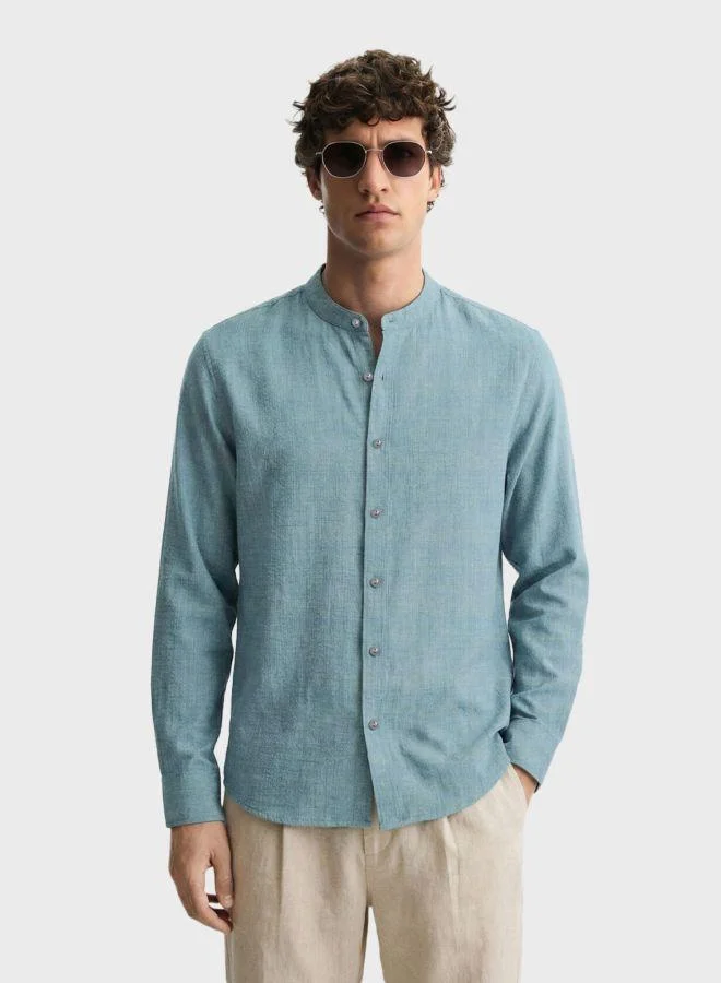 The Indian Garage Co Men Relaxed Fit Textured Round Neck Full Sleeves Shirt