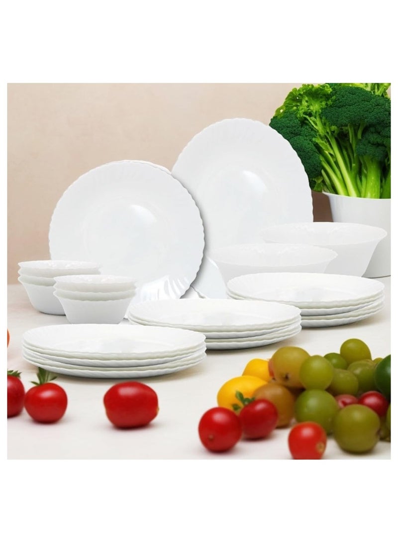 Melrich طقم عشاء ميلريتش 33 قطعة من الأوبال 6 أطباق عشاء 6 أطباق حلوى 6 أطباق شوربة 6 سلطانيات 6 ملاعق شوربة 1 وعاء تقديم 1 مغرفة 1 طبق تقديم آمن في غسالة الصحون والميكروويف - Image 1