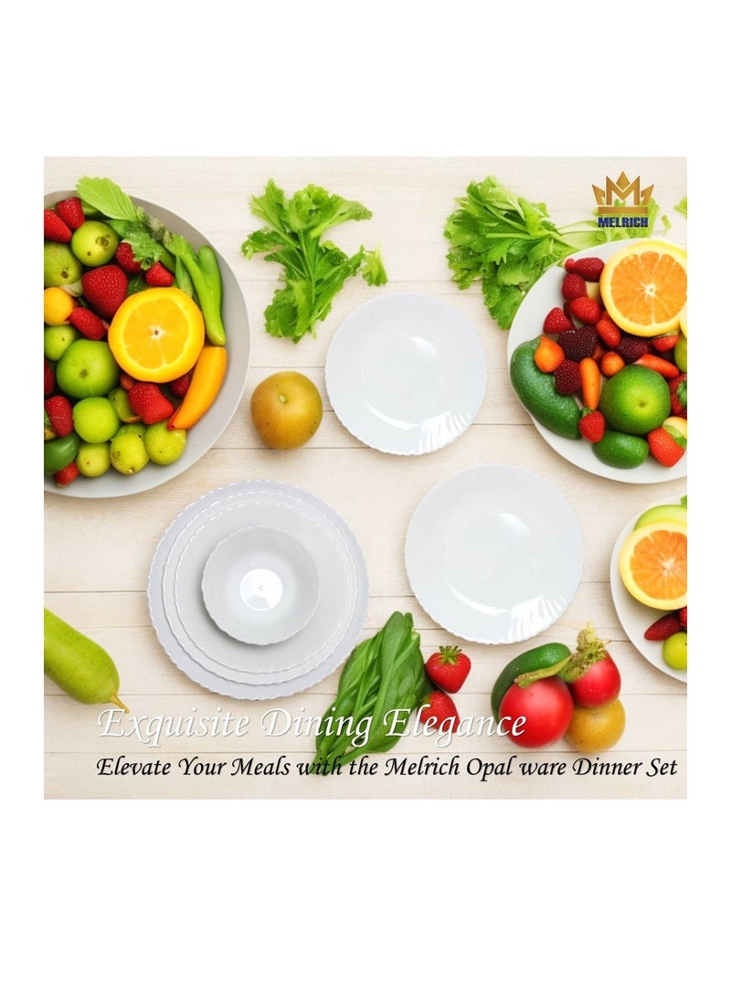 Melrich طقم عشاء ميلريتش 33 قطعة من الأوبال 6 أطباق عشاء 6 أطباق حلوى 6 أطباق شوربة 6 سلطانيات 6 ملاعق شوربة 1 وعاء تقديم 1 مغرفة 1 طبق تقديم آمن في غسالة الصحون والميكروويف - Image 4