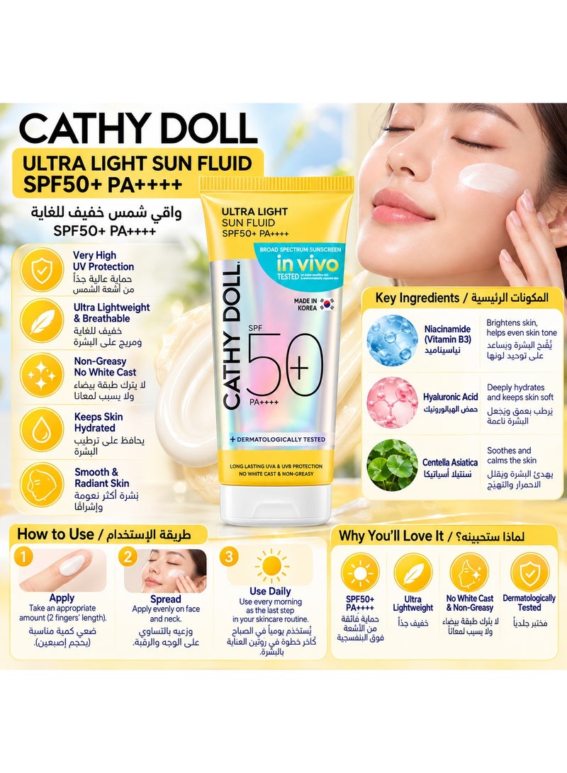 Cathy Doll Ultra Light Fluid Sunscreen Cream SPF50 PA++++, 40 ml - Image 2