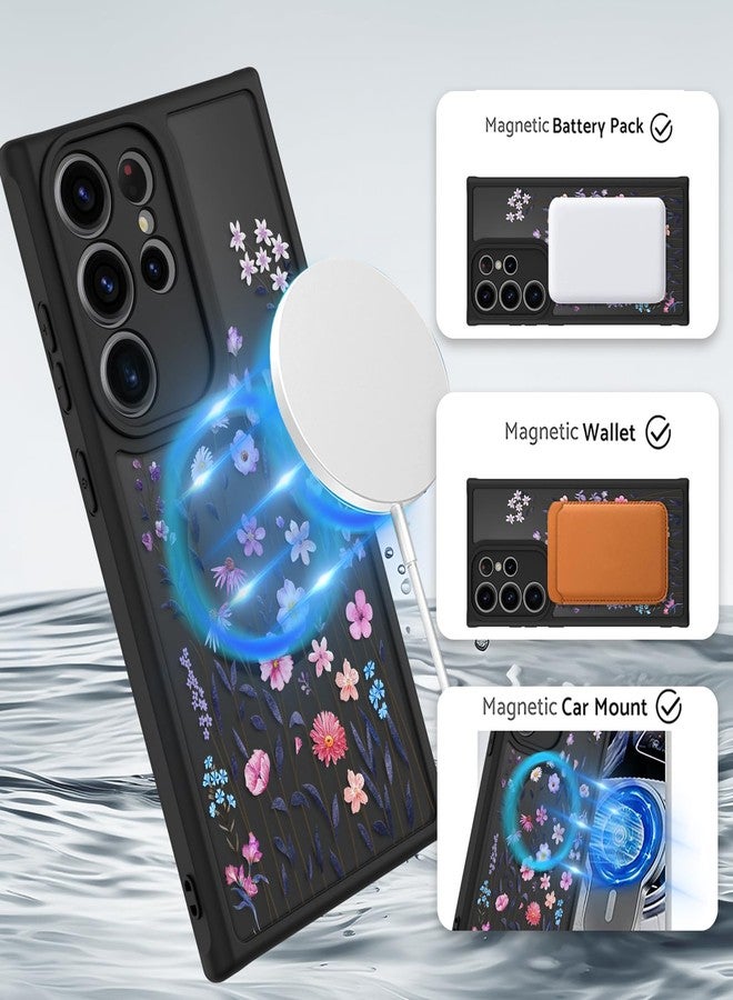 OOK Case for Samsung Galaxy S22 Ultra 6.8 Inch (Wireless Charging Compatible) Floral Flowers Translucent Phone Cover Soft TPU + Hard PC Anti-Scratch Shockproof Magnetic Case for Women - Image 2