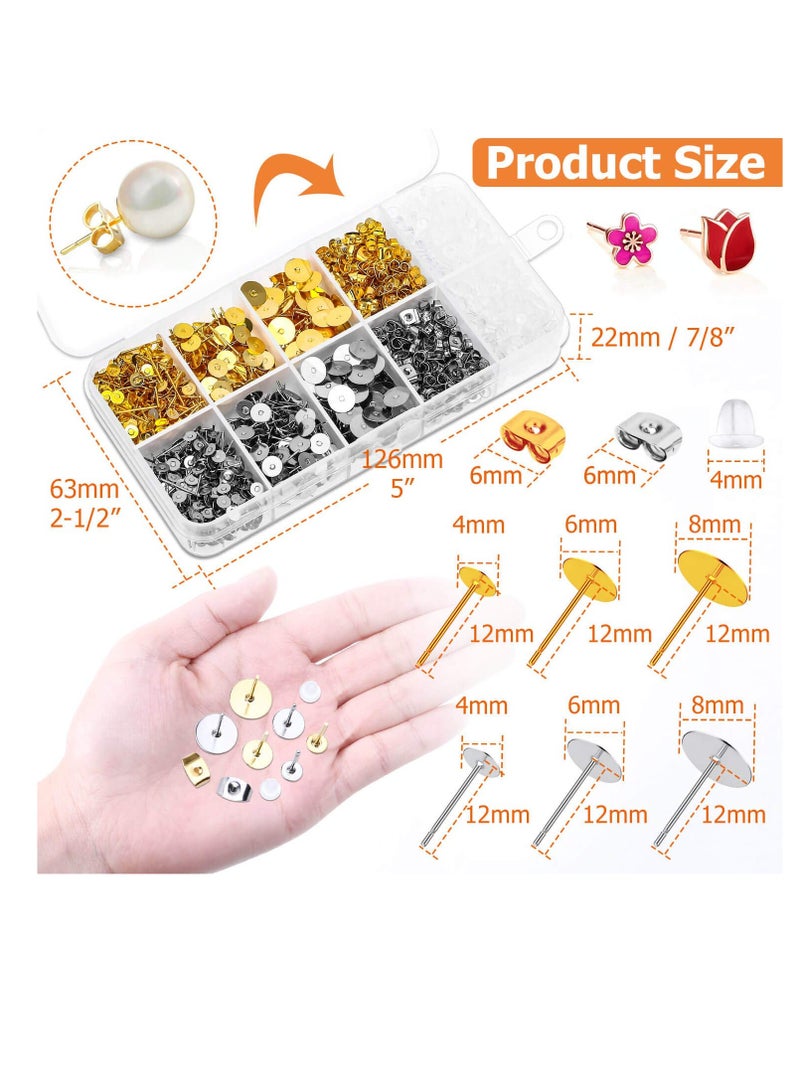 Excefore Earring Posts and Backs, 2000Pcs Hypoallergenic Earring Studs, with Stainless Steel Earring Posts and Earring Backs for Studs, for Leather Stud, Pearl Jewelry Making - Image 5