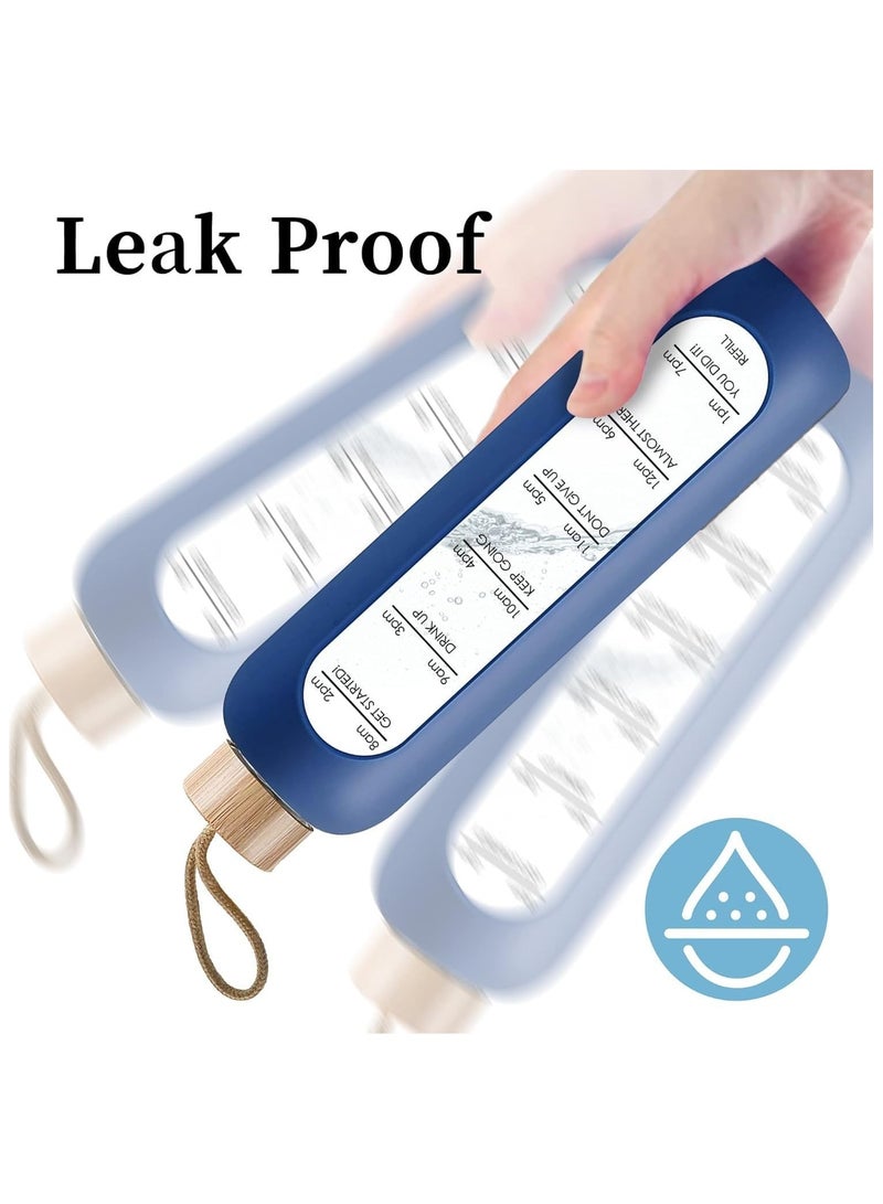 NANAO زجاجة ماء سعة 1 لتر مع غطاء من الخيزران، 1000 مل، قابلة لإعادة الاستخدام، غلاف سيليكون مقاوم للكسر، علامة زمنية - Image 5