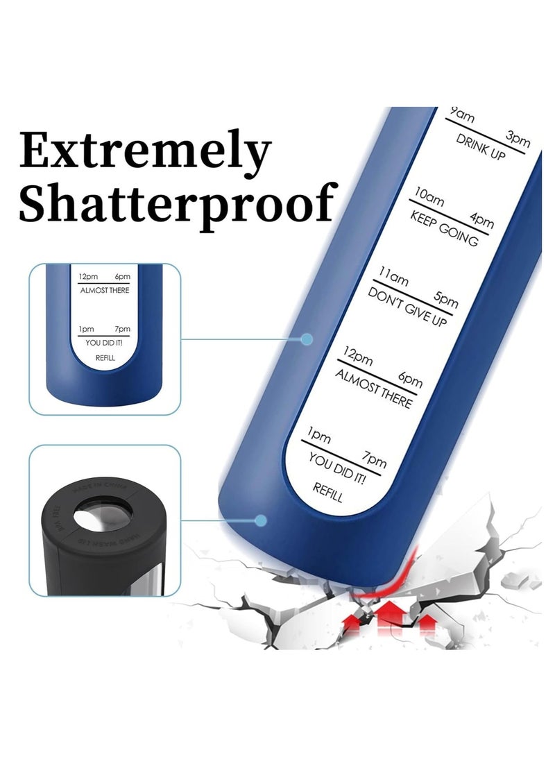 NANAO زجاجة ماء سعة 1 لتر مع غطاء من الخيزران، 1000 مل، قابلة لإعادة الاستخدام، غلاف سيليكون مقاوم للكسر، علامة زمنية - Image 3