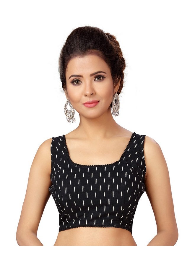 Studio Shringaar Studio Shringaar Women's Ikat Cotton Readymade Saree Blouse with Sleeveless (Black, 36) - Image 1