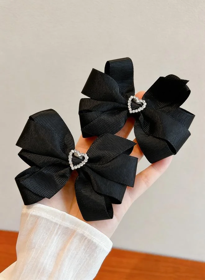 تايك تو Pack of 2 - Girls Black Rhinestone Embellished Bow Hair Clips