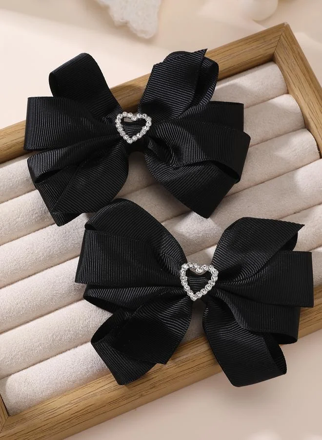 تايك تو Pack of 2 - Girls Black Rhinestone Embellished Bow Hair Clips