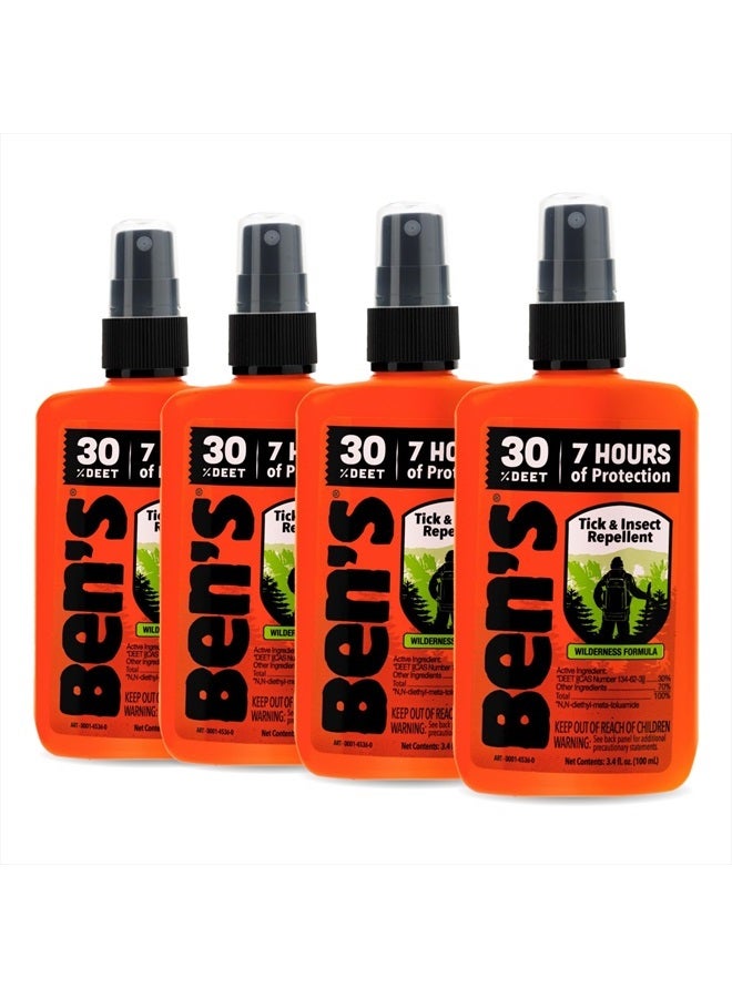 Ben's Tick & Insect Repellent - Travel Size Bug Spray with 30% DEET for Mosquitoes, Ticks & More - Up to 7 Hours of Protection - Fragrance-Free - 3.4 oz (4 Pack)  - Image 1