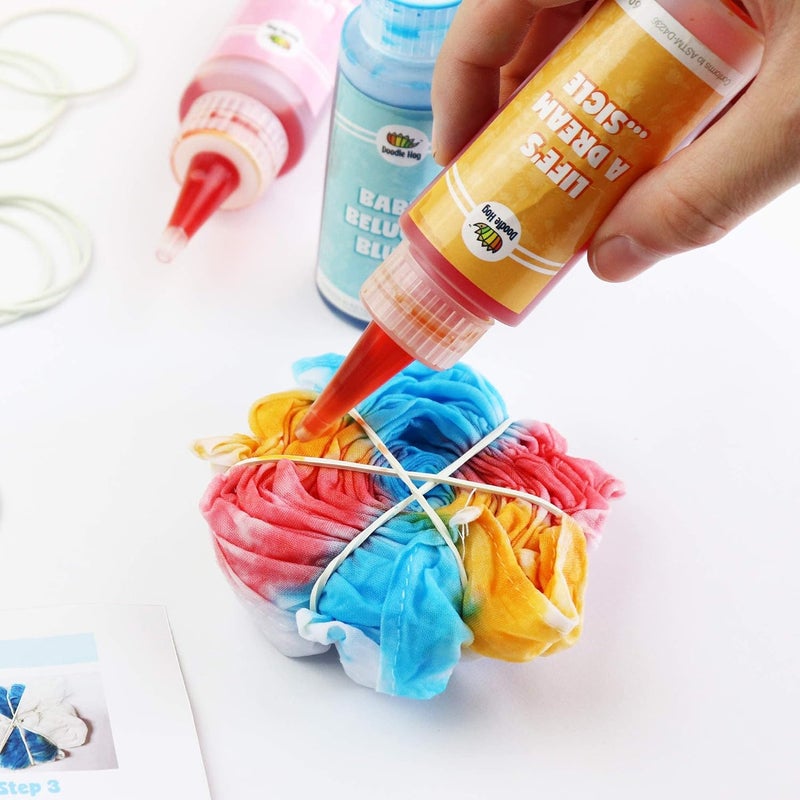 DOODLE HOG Pastel Tie Dye Kit for Large Groups, DIY Tie Dye Kit for Kids, Clothing Dye Supplies, Tie Dye Kits for Adults, 6 Full Bottles, 12 Refills Packets - Image 4