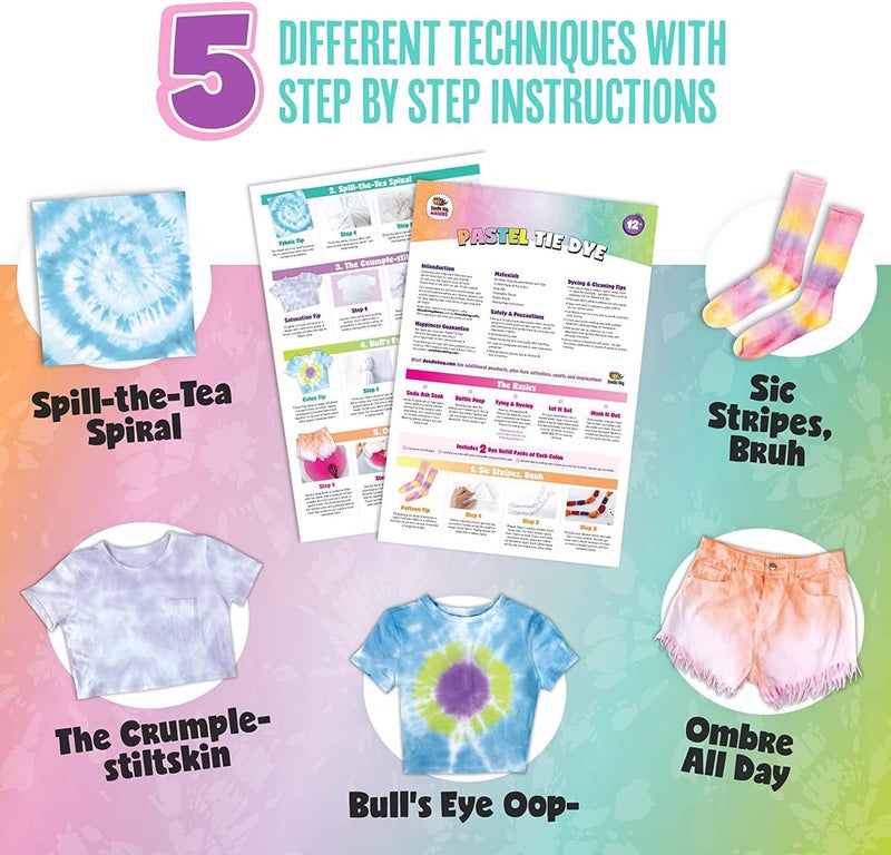 DOODLE HOG Pastel Tie Dye Kit for Large Groups, DIY Tie Dye Kit for Kids, Clothing Dye Supplies, Tie Dye Kits for Adults, 6 Full Bottles, 12 Refills Packets - Image 5
