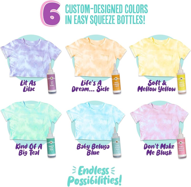 DOODLE HOG Pastel Tie Dye Kit for Large Groups, DIY Tie Dye Kit for Kids, Clothing Dye Supplies, Tie Dye Kits for Adults, 6 Full Bottles, 12 Refills Packets - Image 3