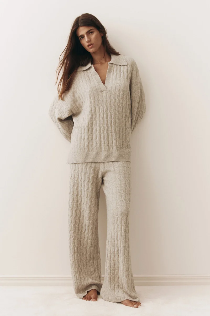 H&M Cable-knit polo jumper