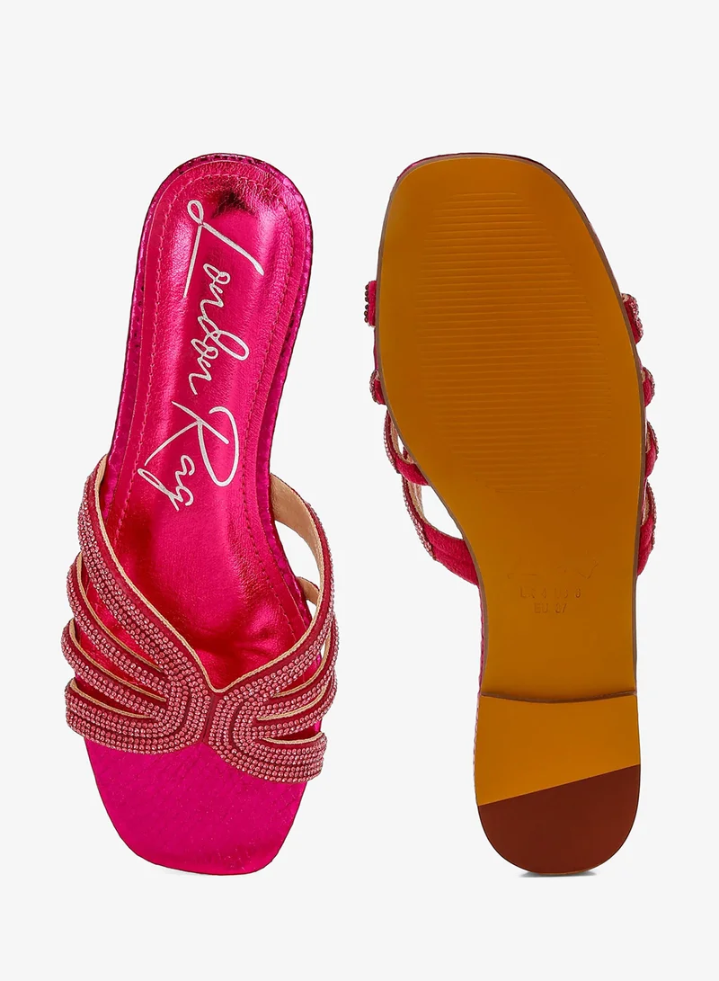 London Rag Fuchsia Fuchsia Rhinestone Cut Out Flats for Women | Best Price UAE