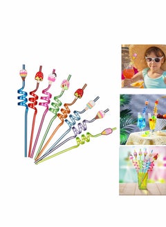 KASTWAVE Reusable Straws Plastic 8Pcs Reusable Ice Cream Straws Drinking Straws for Birthday Party Decorations Ice Cream Theme Party lovely Curved Straw for Hawaiian Summer Beach Party Supplies (Ice Cream)  - Image 1