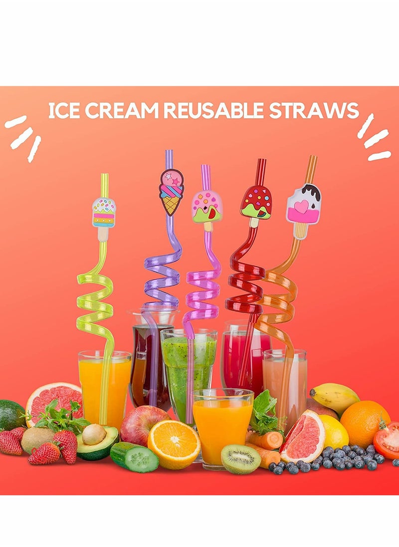 KASTWAVE Reusable Straws Plastic 8Pcs Reusable Ice Cream Straws Drinking Straws for Birthday Party Decorations Ice Cream Theme Party lovely Curved Straw for Hawaiian Summer Beach Party Supplies (Ice Cream)  - Image 5