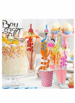 KASTWAVE Reusable Straws Plastic 8Pcs Reusable Ice Cream Straws Drinking Straws for Birthday Party Decorations Ice Cream Theme Party lovely Curved Straw for Hawaiian Summer Beach Party Supplies (Ice Cream)  - Image 2