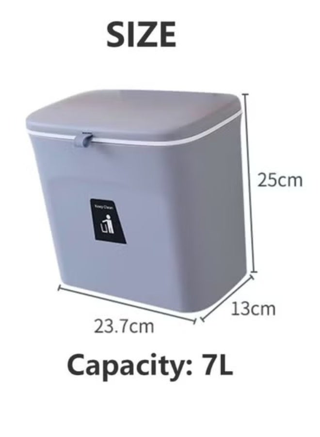 Chase Up Small Kitchen Hanging Trash Can 7L With Lid?Garbage Can Home Waste Bin Domestic Rubbish Bin Gray - Image 1