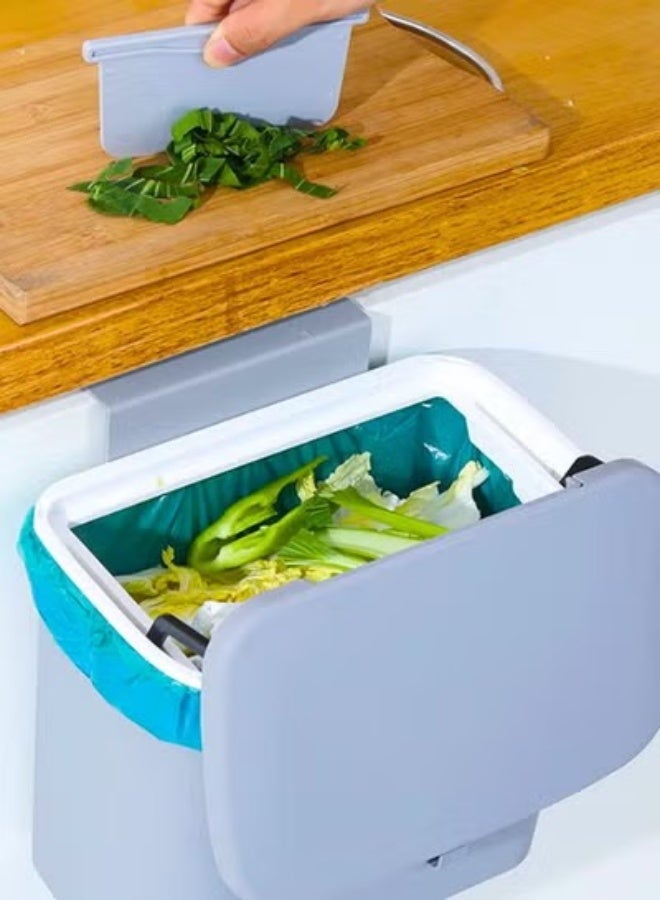 Chase Up Small Kitchen Hanging Trash Can 7L With Lid?Garbage Can Home Waste Bin Domestic Rubbish Bin Gray - Image 3