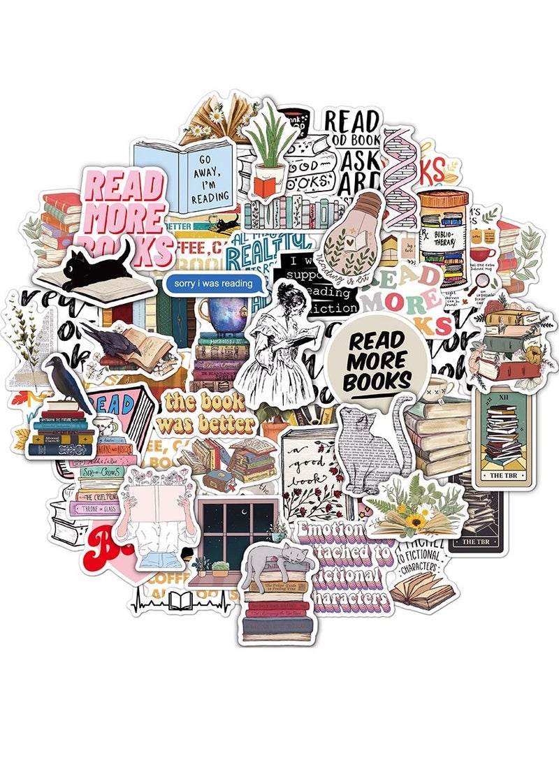 Omelo 50 PCS Book Stickers, Bookish Stickers for Phone/Kobo/Ebook Case Accessories Water Bottles Laptop, Book Lovers Gifts Reading Stickers Pack - Image 1