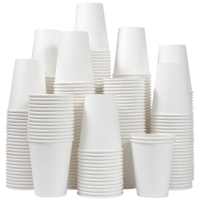 Clawsoff 300 Count 12 oz Paper Coffee Cups Disposable Coffee Cups 12 oz Thickened White Paper Cups for Hot or Cold Beverage Home Office Party Business Events