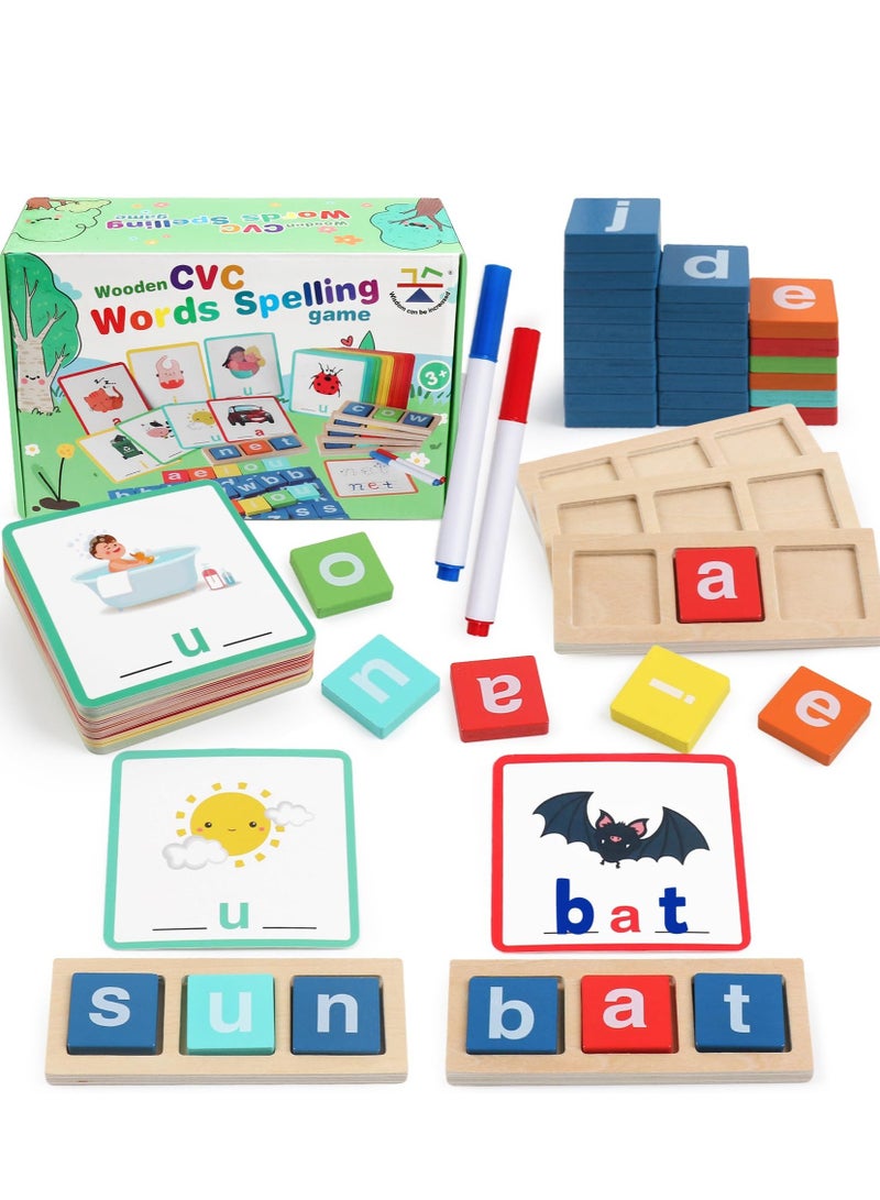 Excefore Building Block Toy, Wooden Reading Letters CVC Word Spelling Games, Montessori Educational Toy, Homeschool Classroom Phonic Games, Suitable for 3 4 5 Years Old Kids - Image 1