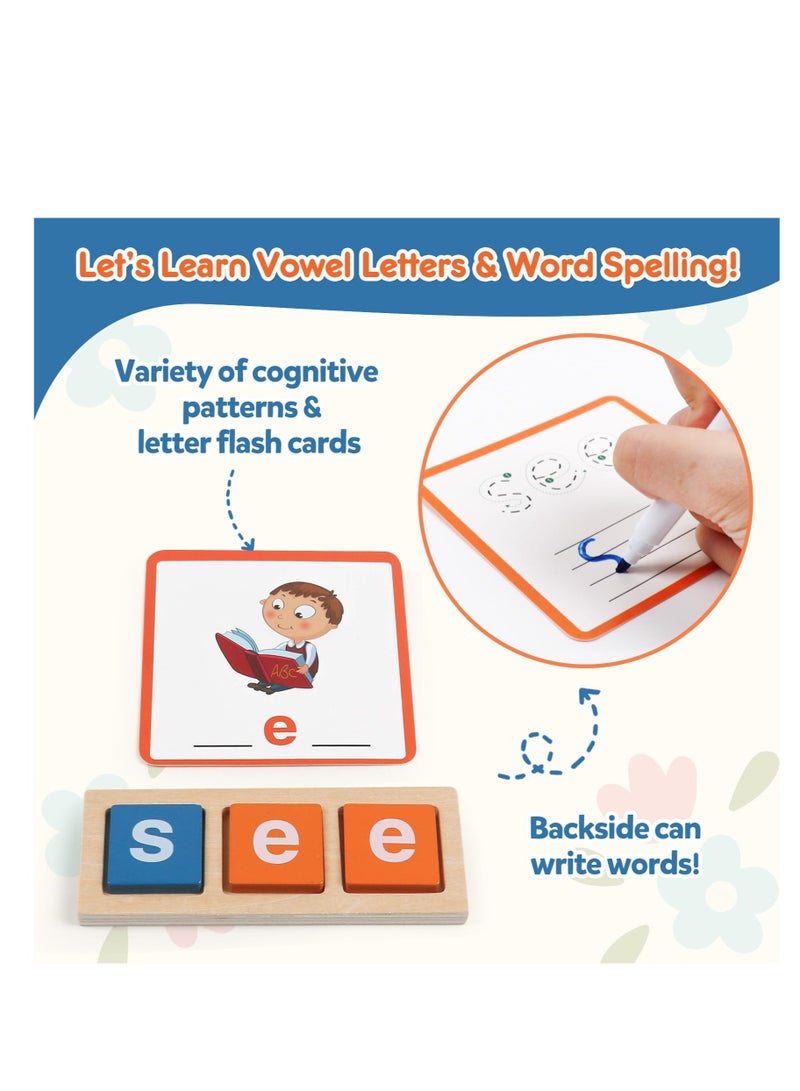 Excefore Building Block Toy, Wooden Reading Letters CVC Word Spelling Games, Montessori Educational Toy, Homeschool Classroom Phonic Games, Suitable for 3 4 5 Years Old Kids - Image 3