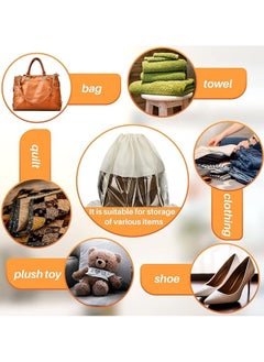Generic 12 Pcs Dustproof Drawstring Bags, Dust Bags Covers, Non Woven Fabric Cloth Storage, Pouch String Dust Bags for Purse Handbags Packing Shoe Pouch Bag Organizer, PVC Clear Window Drawstring (Beige)  - Image 4
