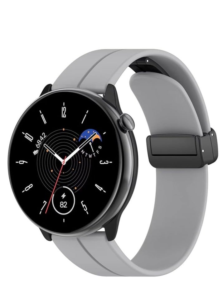 22mm Magnetic Buckle Silicone Watch Band Compatible with 22 mm Strap for CMF by Nothing Watch Pro 2 Smartwatch 1.32 inches - (Only Strap) GREY - Image 2