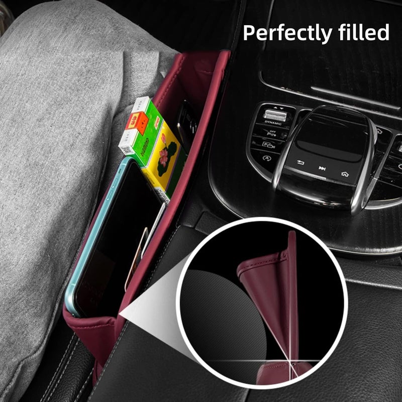 JDLYEVER Car Seat Gap Storage Box, Leather Car Storage Box Seat Gap Storage Box Car Decorative Supplies Sundries Storage Box Grid, Card Slot Fill The Gap Expandable Storage Easy Install (red) - Image 5