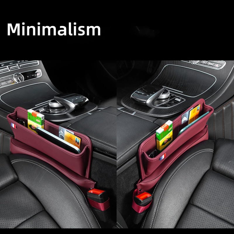 JDLYEVER Car Seat Gap Storage Box, Leather Car Storage Box Seat Gap Storage Box Car Decorative Supplies Sundries Storage Box Grid, Card Slot Fill The Gap Expandable Storage Easy Install (red) - Image 4