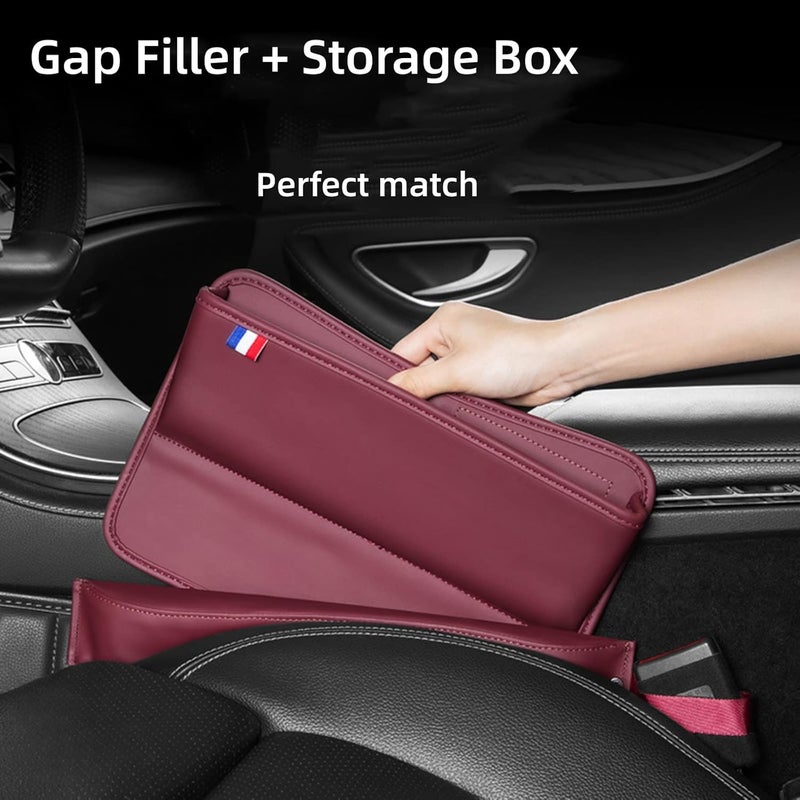 JDLYEVER Car Seat Gap Storage Box, Leather Car Storage Box Seat Gap Storage Box Car Decorative Supplies Sundries Storage Box Grid, Card Slot Fill The Gap Expandable Storage Easy Install (red) - Image 3