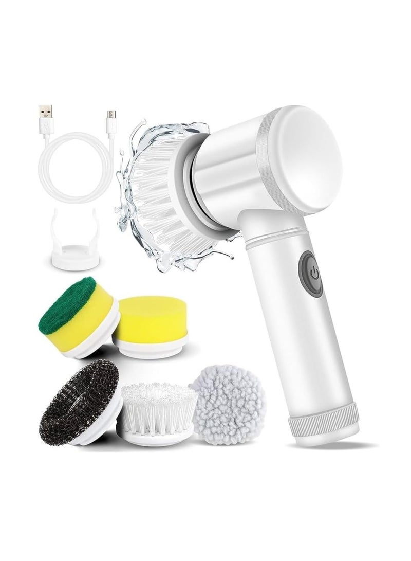 Portable Multi-Function Electric Cleaning Brush - Electric Spin Scrubber, 5 Replace Scrub Heads Multi-Functional Battery Powered Electric Cleaning Suit, for Kitchen Bathtub Shower Bidet - 5 in 1 - Image 1